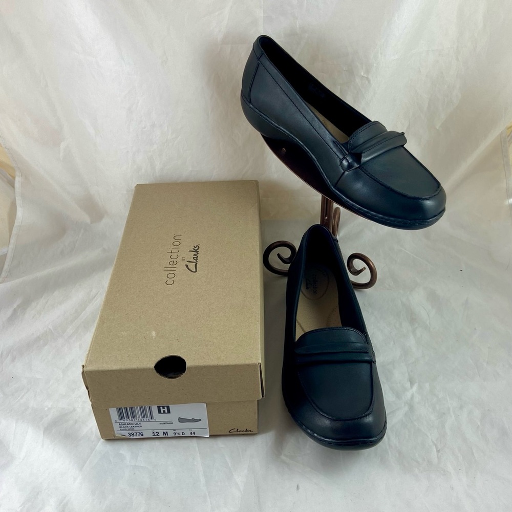Clarks Ashland Lily Leather Slip-on Loafers Women’s Black Size U.S. 12 M NEW